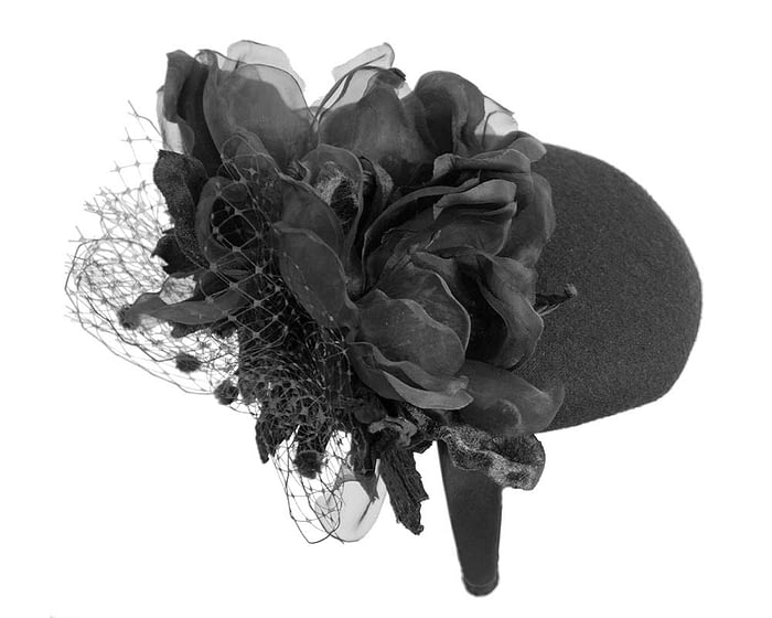 Fascinators Online - Black pillbox fascinator with flower by Fillies Collection