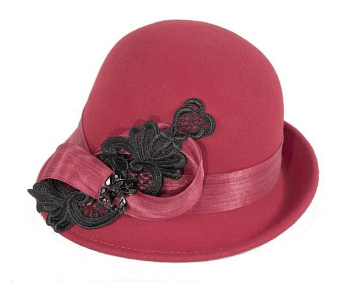 Fascinators Online - Red autumn & winter fashion felt cloche hat by Fillies Collection