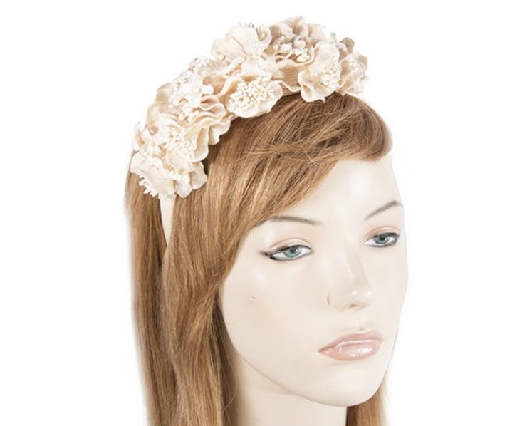 Wide cream & nude winter headband with flower by Max 