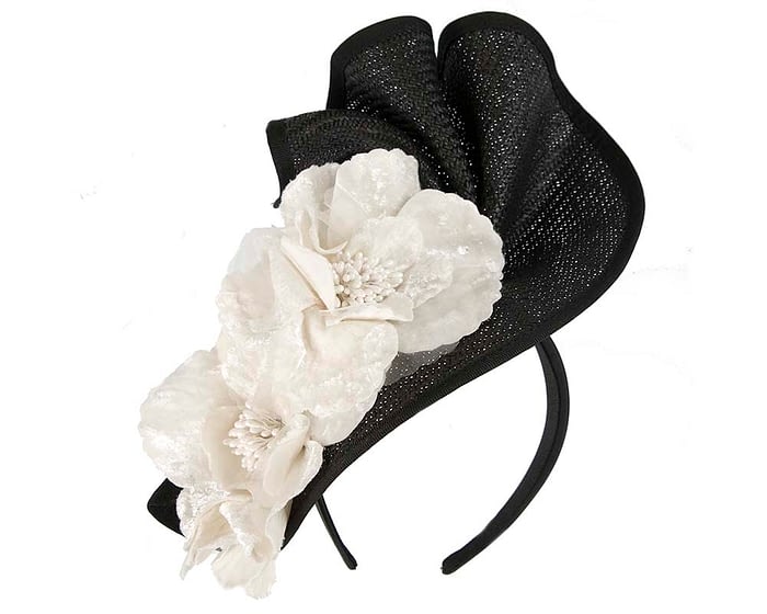 Fascinators Online - Bespoke large black & cream flower fascinator by Fillies Collection