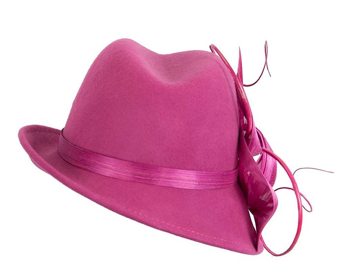 Fascinators Online - Exclusive fuchsia felt trilby hat by Fillies Collection