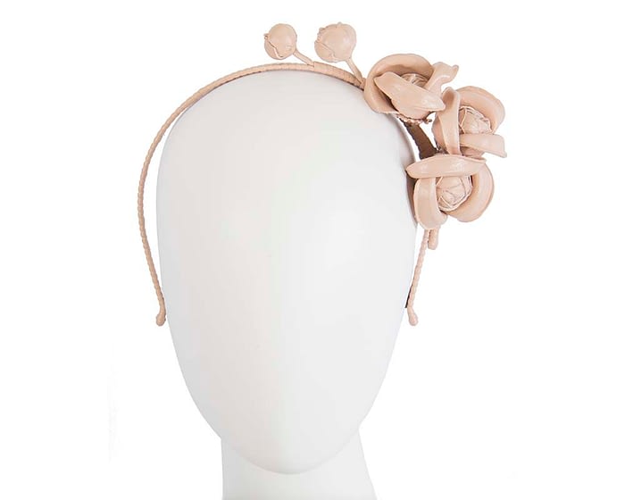 Fascinators Online - Nude leather flowers headband by Max Alexander
