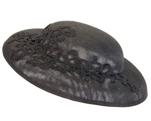 Fascinators Online - Black fashion boater hat with lace by Max Alexander