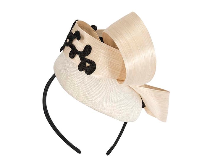Fascinators Online - Cream pillbox fascinator with black lace by Fillies Collection