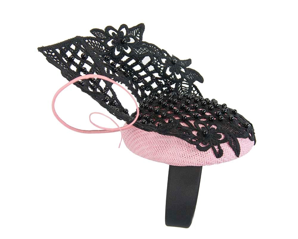 White & black lace pillbox fascinator by Fillies 