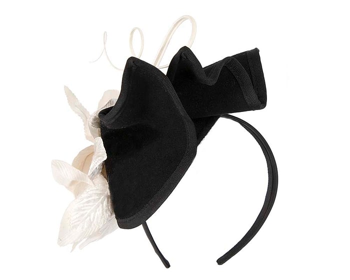 Fascinators Online - Black and Cream winter felt fascinator by Fillies Collection