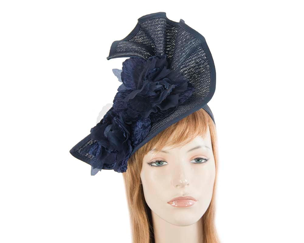 Bespoke large navy flower fascinator by Fillies Collection Fascinators Online