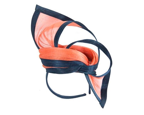Fascinators Online - Tall navy & orange designers fascinator by Fillies Collection
