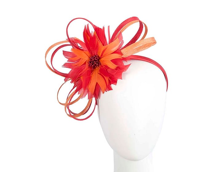 Fascinators Online - Red & orange feather flower fascinator headband by Max Alexander
