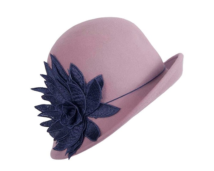 Fascinators Online - Dusty pink felt cloche hat with lace by Max Alexander