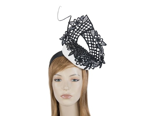 Fascinators Online - White & black lace pillbox fascinator by Fillies Collection
