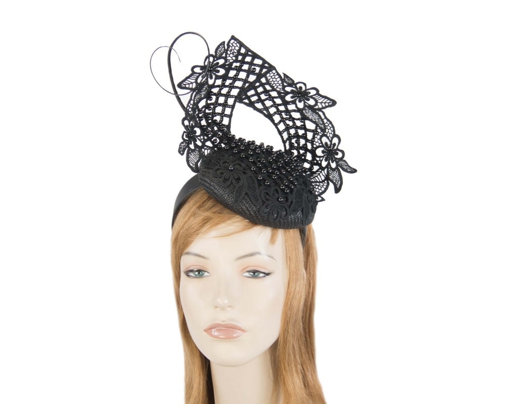 Stunning cream & black pillbox fascinator with lace by 