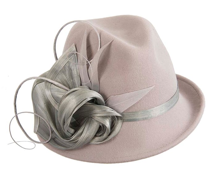 Fascinators Online - Exclusive grey felt trilby hat by Fillies Collection
