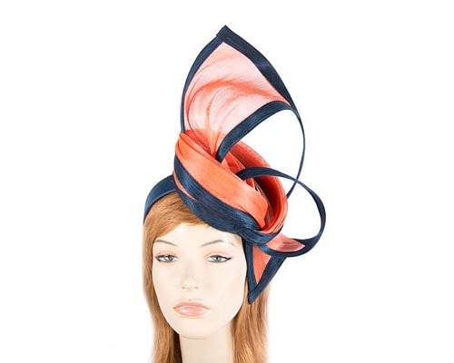 Fascinators Online - Tall navy & orange designers fascinator by Fillies Collection