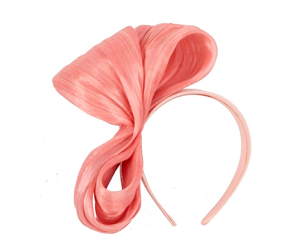 Large coral Fillies Collection racing fascinator with bow 