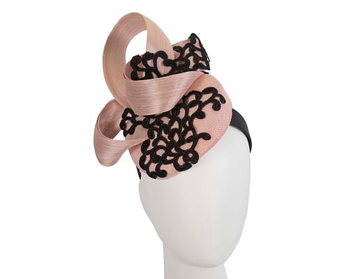 Fascinators Online - Nude pillbox fascinator with black lace by Fillies Collection