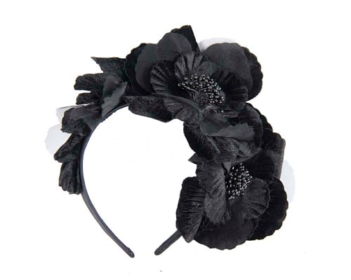 Fascinators Online - Black flowers on the headband