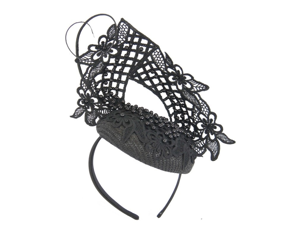 Pink & black lace pillbox fascinator by Fillies Collection 
