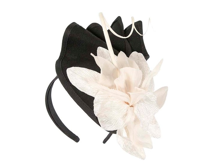 Fascinators Online - Black and Cream winter felt fascinator by Fillies Collection
