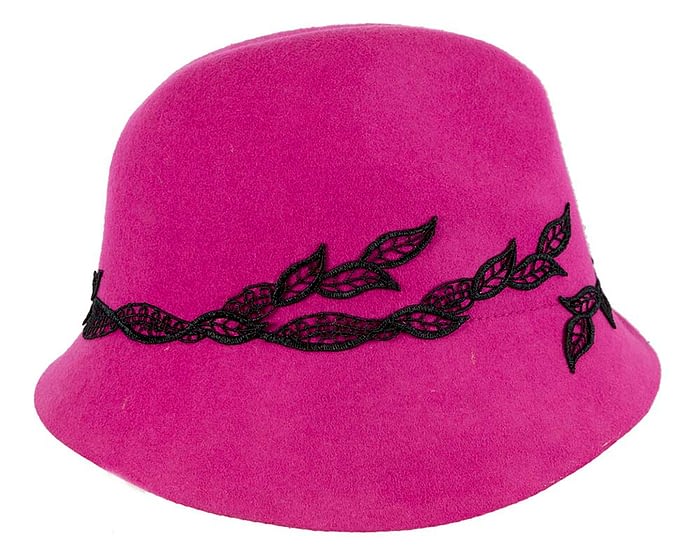 Fuchsia felt trilby hat with lace by Max Alexander Fascinators.com.au