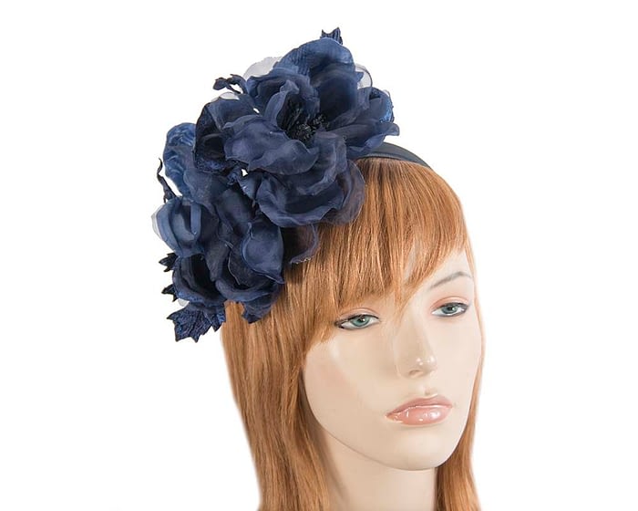 Large navy flower headband fascinator by Fillies Collection Fascinators.com.au