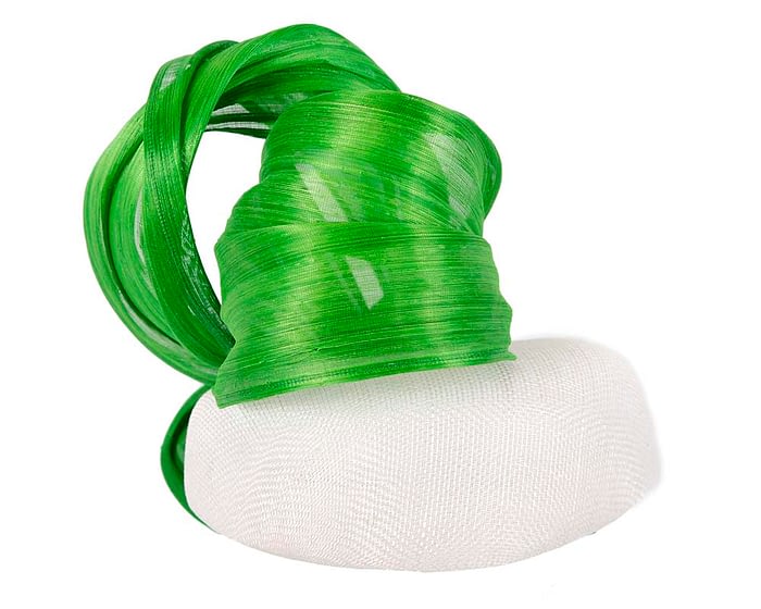 White & lime pillbox silk abaca bow Fascinators.com.au