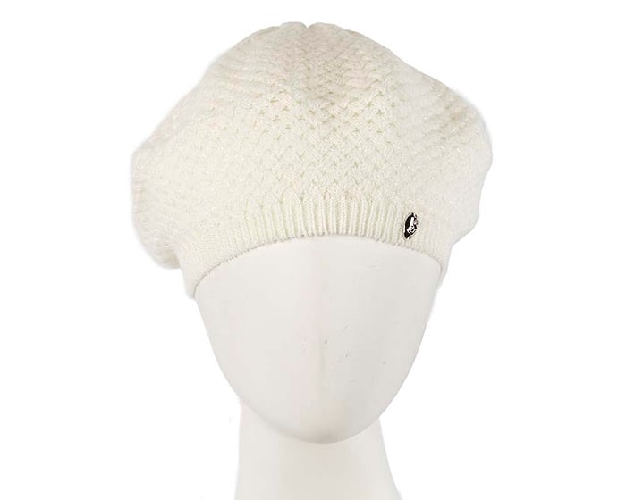 Classic warm crocheted ivory wool beret. Made in Europe Fascinators.com.au