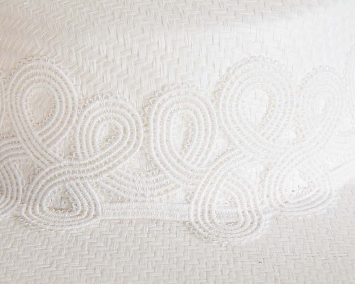 White boater lace hat Fascinators.com.au