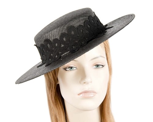 Black boater lace hat Fascinators.com.au