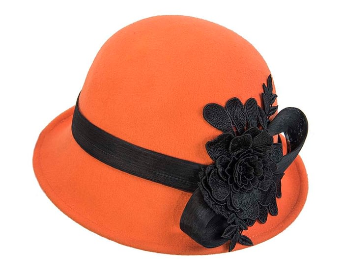 Orange ladies felt cloche hat by Fillies Collection Fascinators.com.au