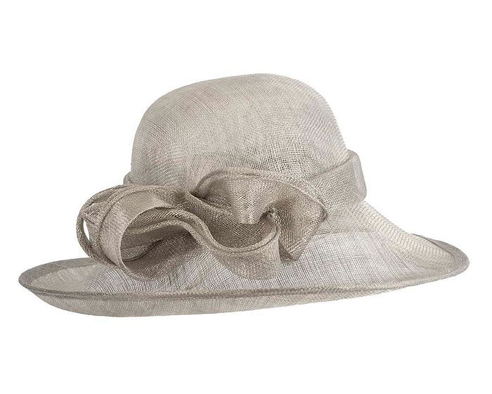 Wide brim silver sinamay racing hat by Max Alexander Fascinators.com.au