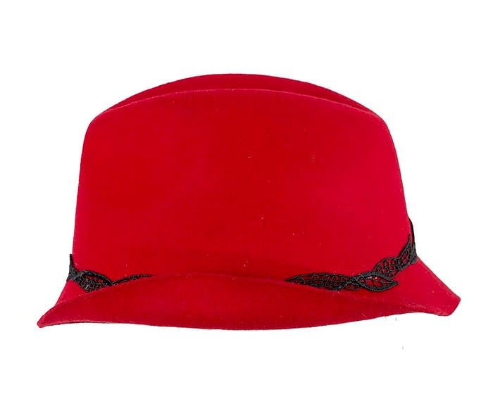 Red felt trilby hat with lace by Max Alexander Fascinators.com.au