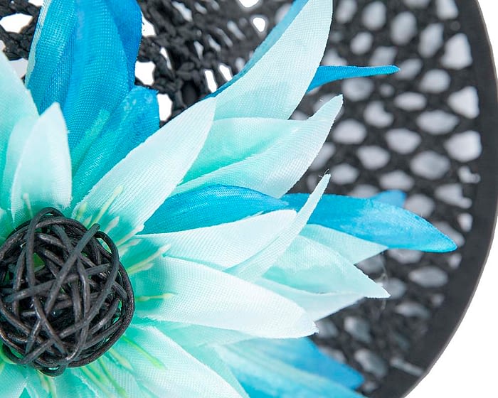 Black & aqua plate with large flower fascinator Fascinators.com.au