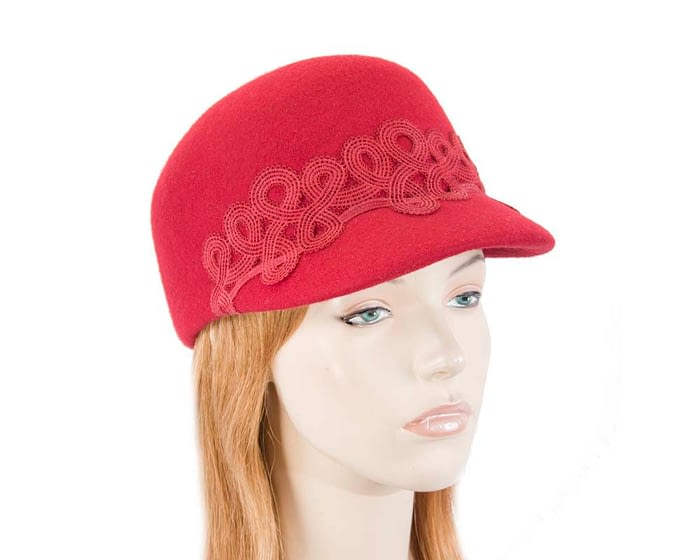 Red felt fashion cap with lace Fascinators.com.au