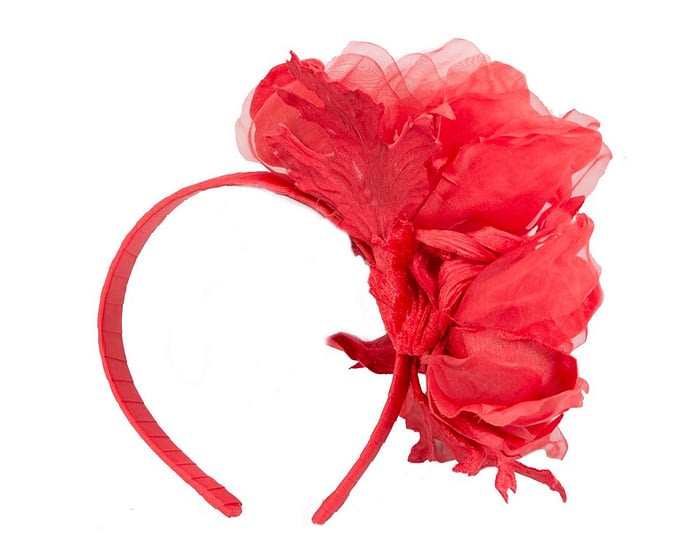 Large red flower headband fascinator by Fillies Collection Fascinators.com.au