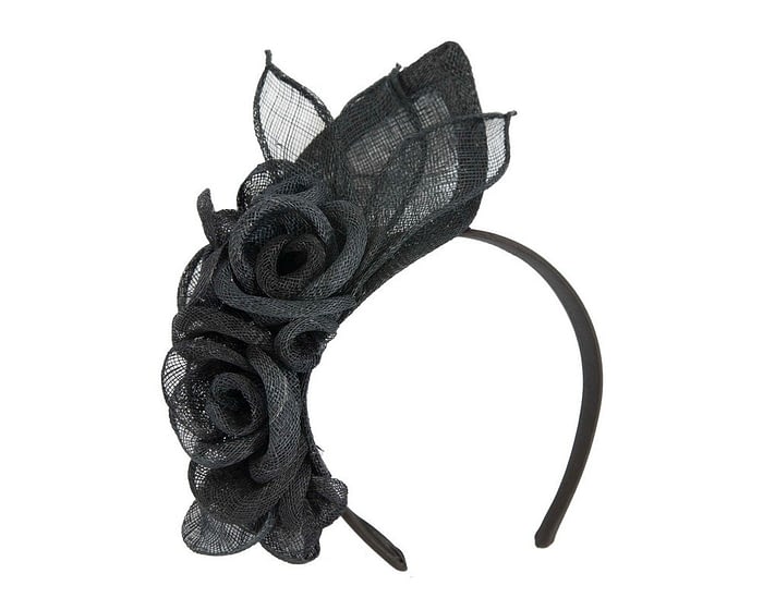Black sinamay flower headband fascinator by Max Alexander Fascinators.com.au