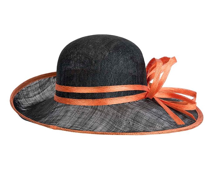 Wide brim black & orange racing hat by Max Alexander Fascinators.com.au