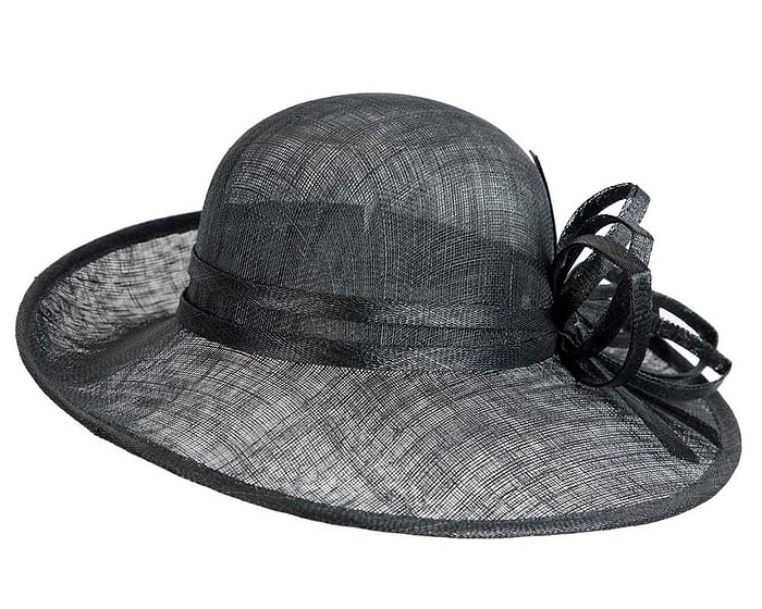 Wide brim black racing hat by Max Alexander Fascinators.com.au