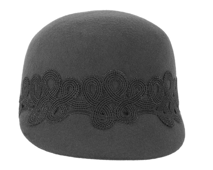 Black felt fashion cap with lace Fascinators.com.au