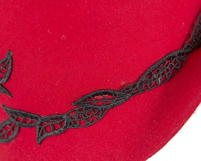 Red felt trilby hat with lace by Max Alexander Fascinators.com.au