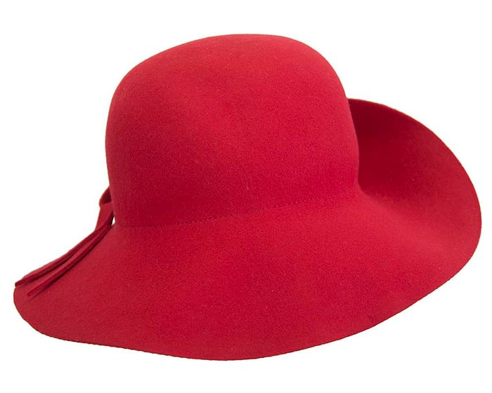 Unusual wide brim red felt hat by Max Alexander Fascinators.com.au