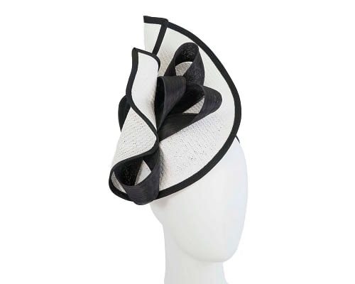 White & Black designers racing fascinator with bow by Fillies Collection Fascinators.com.au
