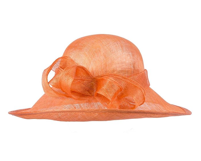 Wide brim orange sinamay racing hat by Max Alexander Fascinators.com.au