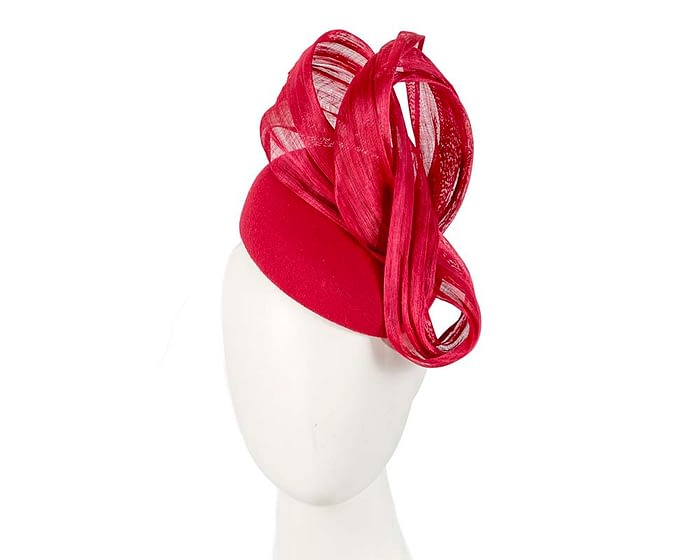Red racing winter pillbox with bow by Fillies Collection Fascinators.com.au