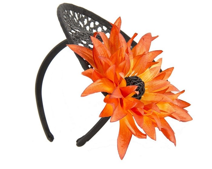 Black & orange plate with large flower fascinator Fascinators.com.au