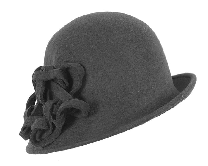 Black felt cloche hat with original trim Fascinators.com.au
