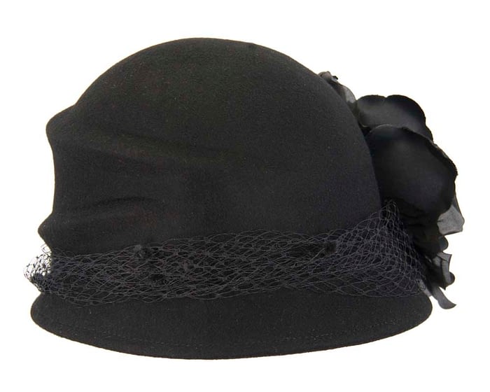 Black felt bucket hat with flower Fascinators.com.au