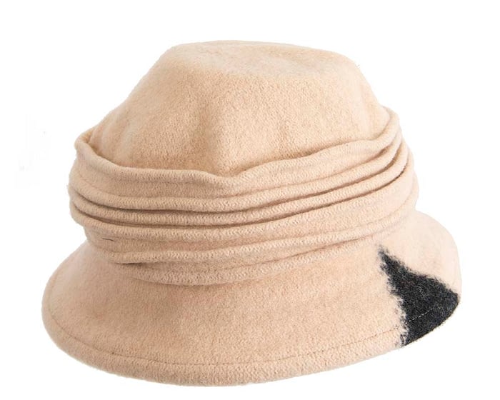 Warm beige woolen European Made bucket hat Fascinators.com.au