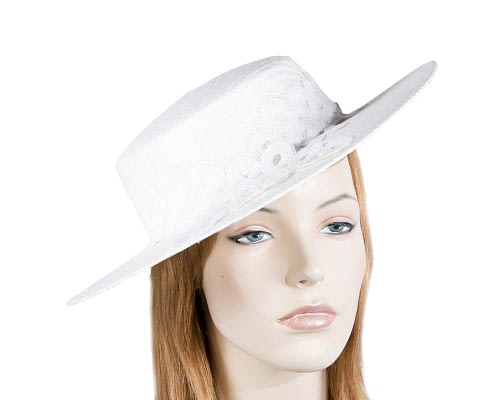 White boater lace hat Fascinators.com.au