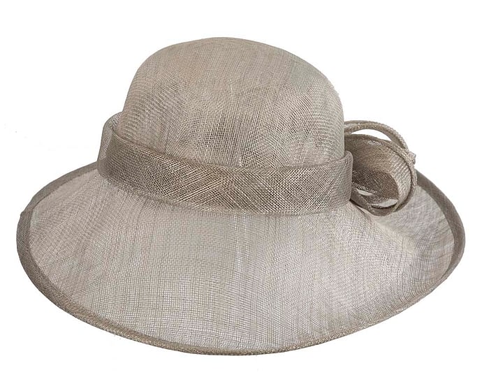 Wide brim silver sinamay racing hat by Max Alexander Fascinators.com.au
